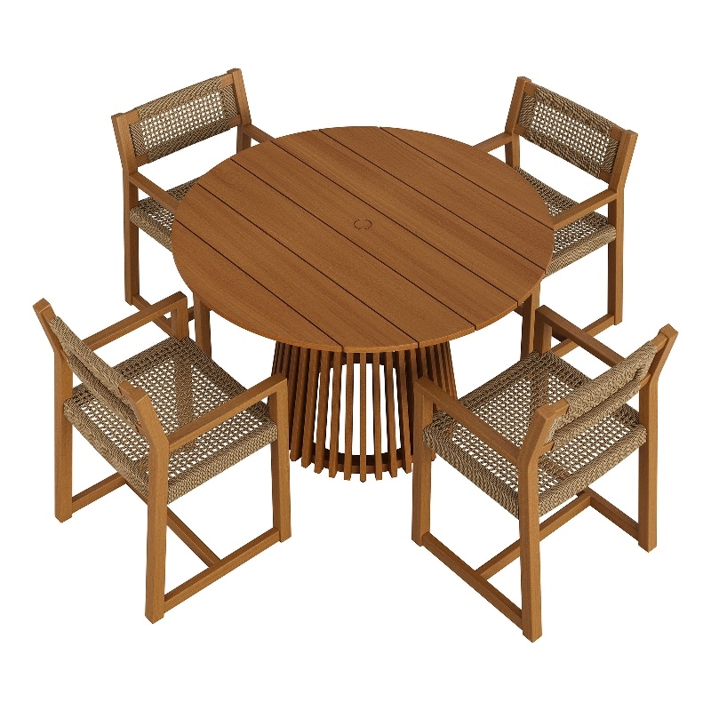 Reed 5-Piece Outdoor Teak Wood Dining Set in Natural