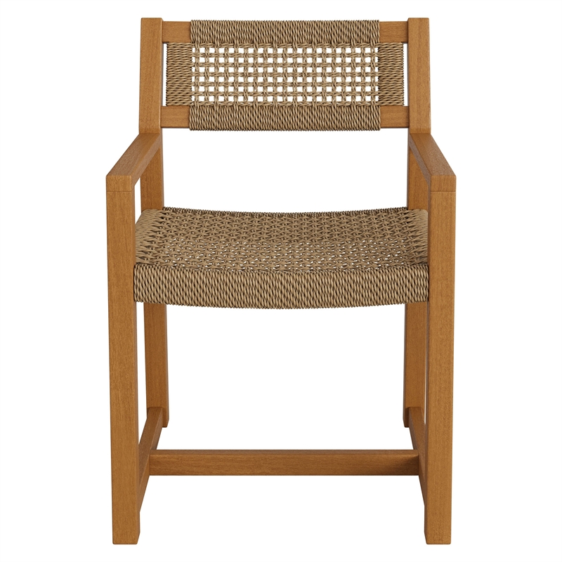Reed Outdoor Teak Wood Rattan Dining Chair in Natural