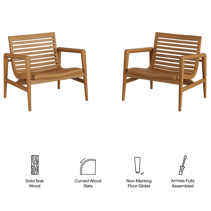 Hayden Outdoor Teak Wood Armchairs Set of 2 in Natural