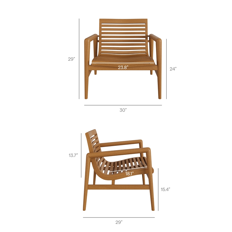 Hayden Outdoor Teak Wood Armchairs Set of 2 in Natural