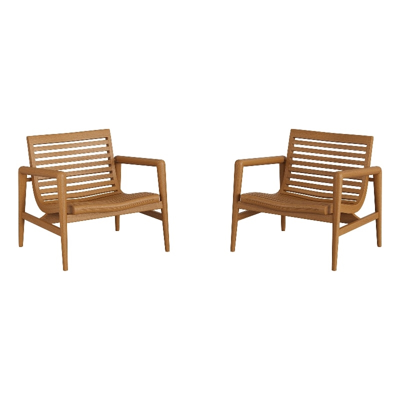 Hayden Outdoor Teak Wood Armchairs Set of 2 in Natural