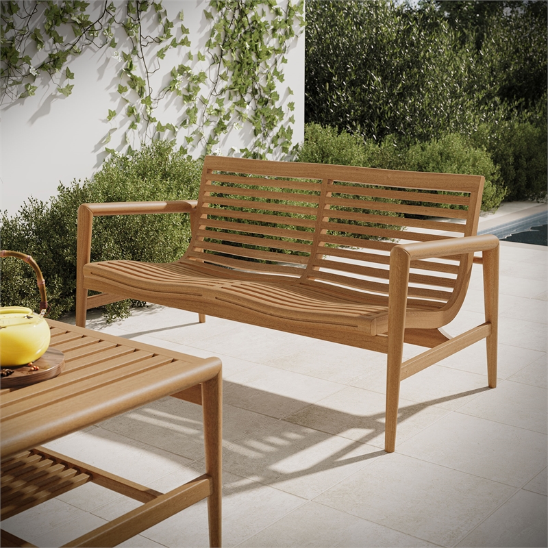 Hayden 56 Inch Outdoor Teak Wood Loveseat in Natural