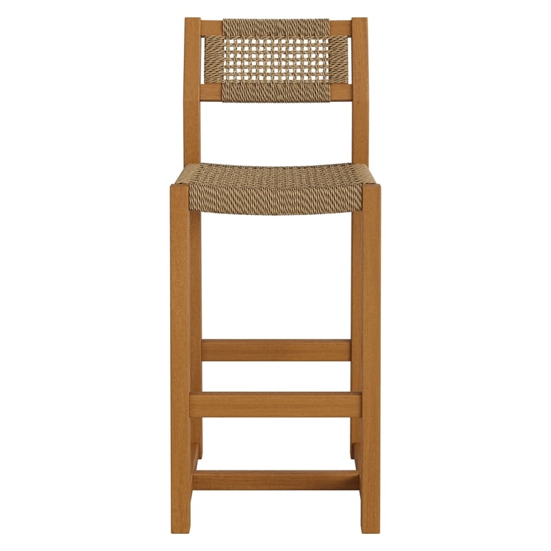 Reed 44 Inch Outdoor Outdoor Teak Wood Rattan Bar Stool in Natural