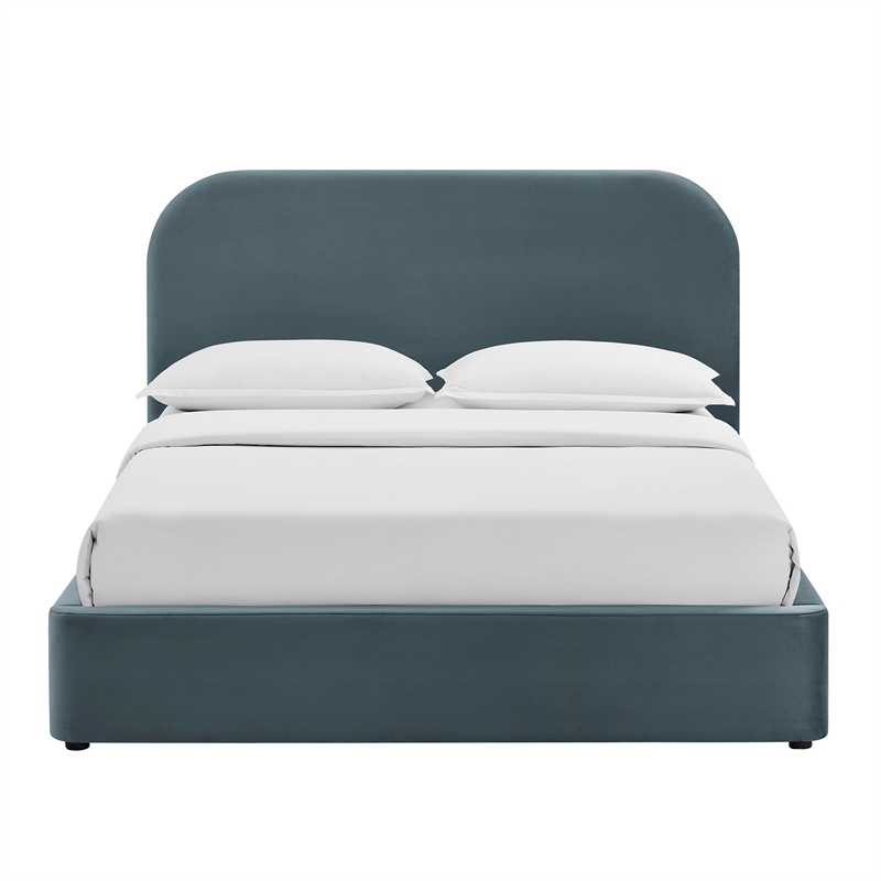Keynote Full Performance Velvet Storage Platform Bed in Cadet Blue