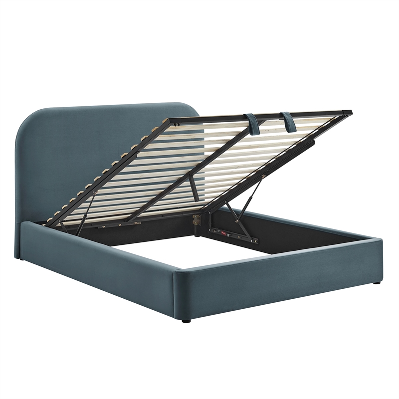 Keynote Full Performance Velvet Storage Platform Bed in Cadet Blue