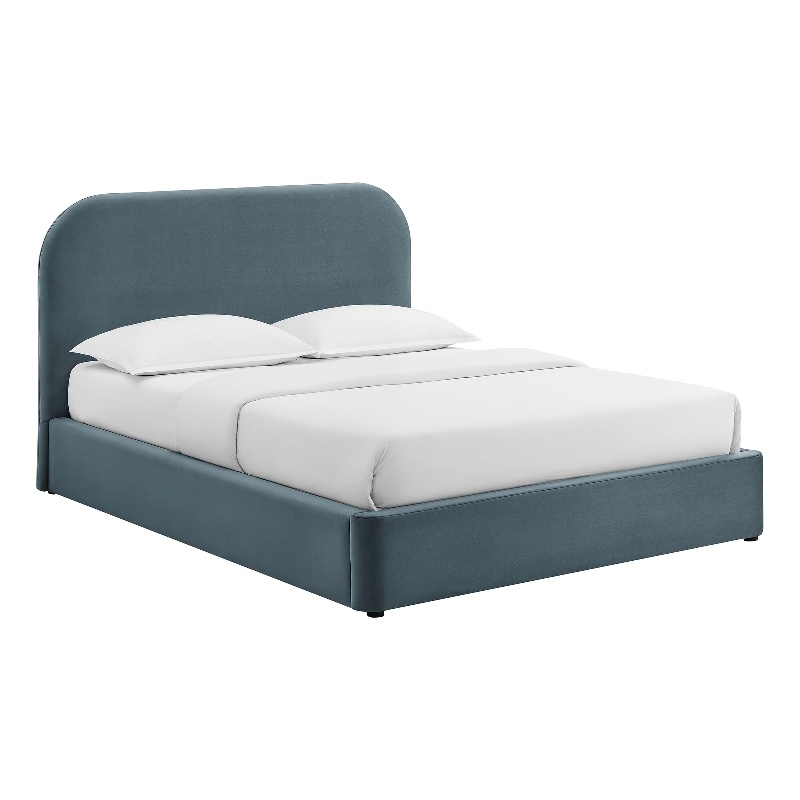 Keynote Full Performance Velvet Storage Platform Bed in Cadet Blue