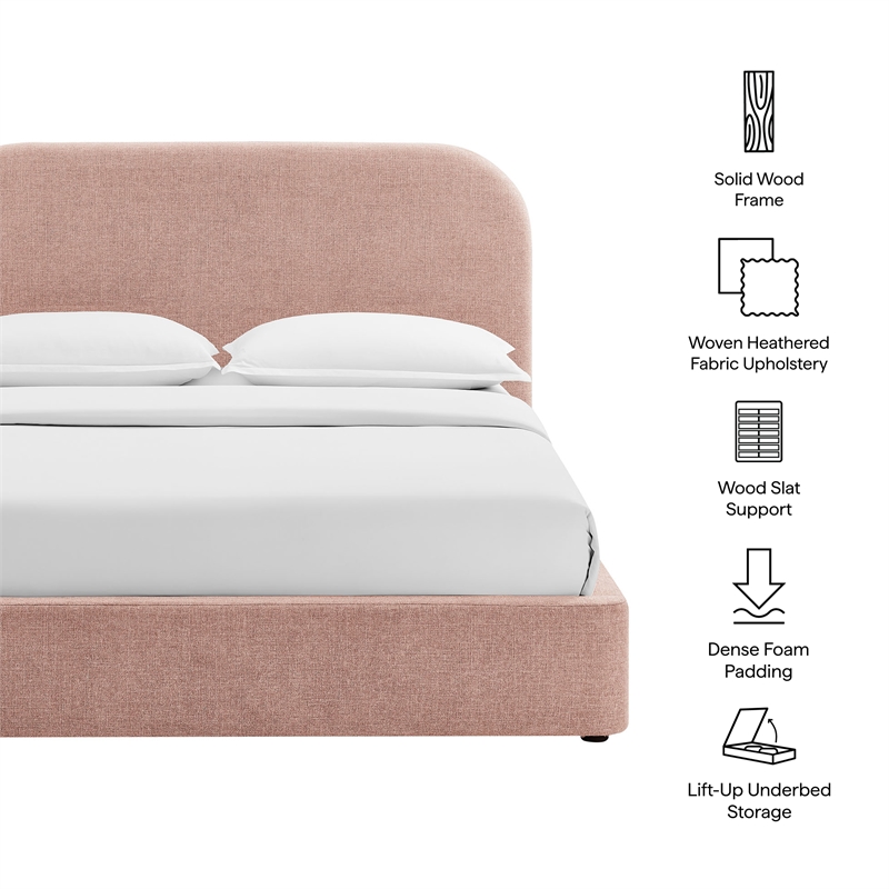 Keynote King Fabric Upholstered Storage Platform Bed in Blush