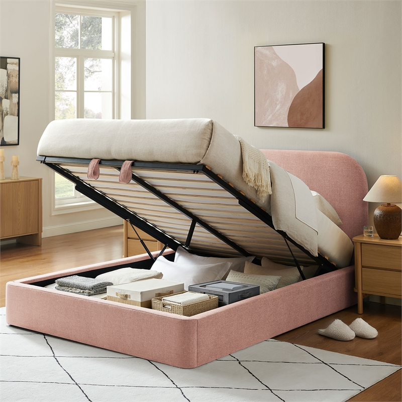 Keynote King Fabric Upholstered Storage Platform Bed in Blush