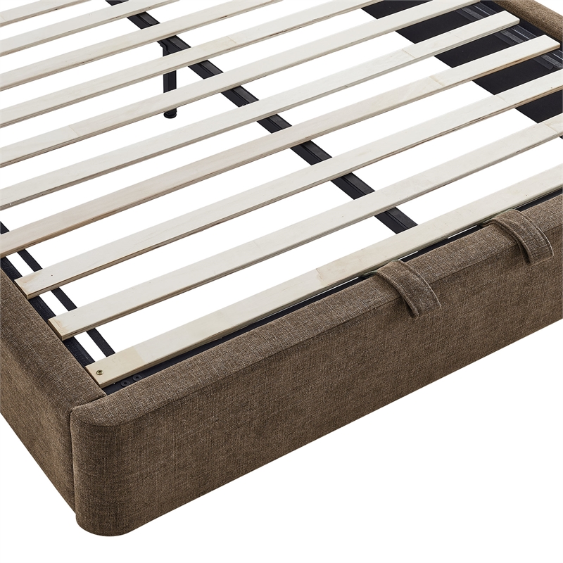 Keynote King Fabric Upholstered Storage Platform Bed in Mocha