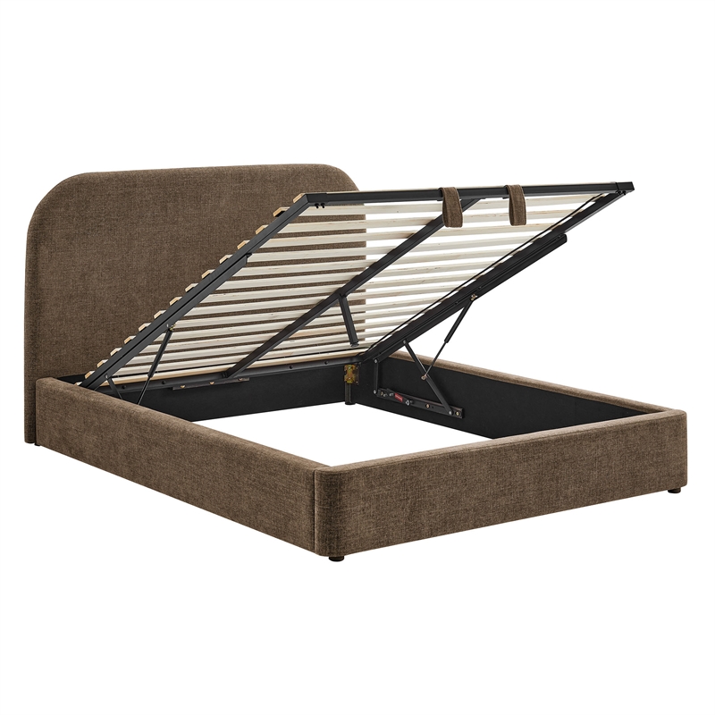 Keynote King Fabric Upholstered Storage Platform Bed in Mocha