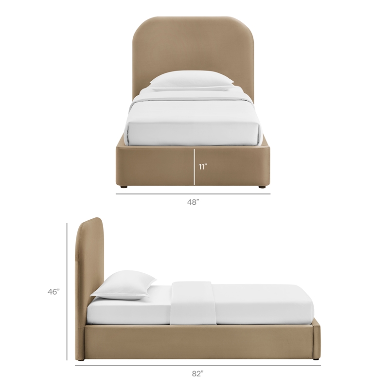 Keynote Twin Performance Velvet Storage Platform Bed in Taupe