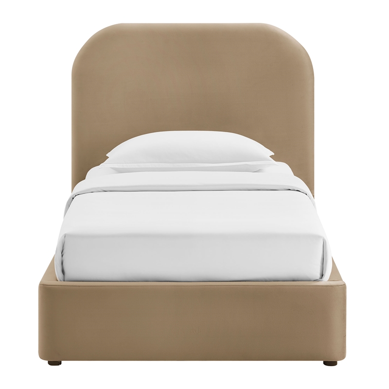 Keynote Twin Performance Velvet Storage Platform Bed in Taupe
