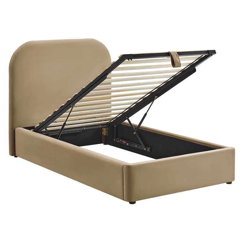 Keynote Twin Performance Velvet Storage Platform Bed in Taupe