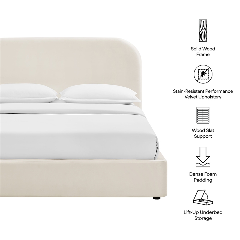Keynote King Performance Velvet Storage Platform Bed in Alabaster