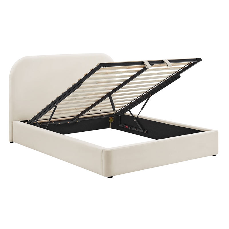 Keynote King Performance Velvet Storage Platform Bed in Alabaster