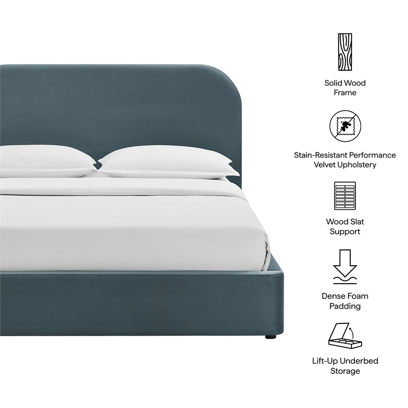 Keynote King Performance Velvet Storage Platform Bed in Cadet Blue