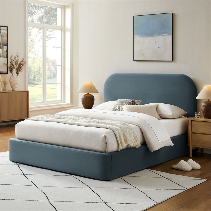 Keynote King Performance Velvet Storage Platform Bed in Cadet Blue