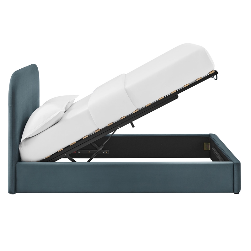 Keynote King Performance Velvet Storage Platform Bed in Cadet Blue