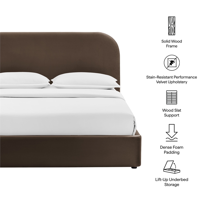 Keynote King Performance Velvet Storage Platform Bed in Chocolate Brown