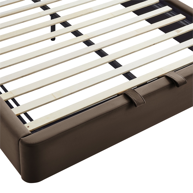 Keynote King Performance Velvet Storage Platform Bed in Chocolate Brown