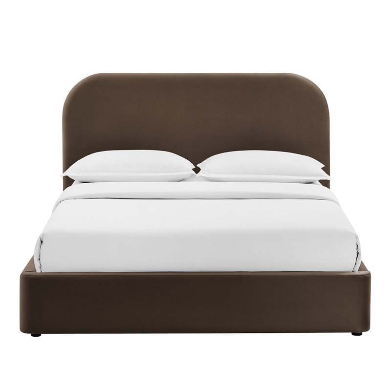 Keynote King Performance Velvet Storage Platform Bed in Chocolate Brown