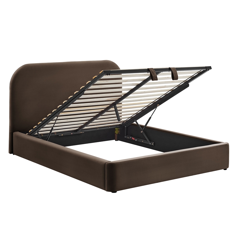 Keynote King Performance Velvet Storage Platform Bed in Chocolate Brown