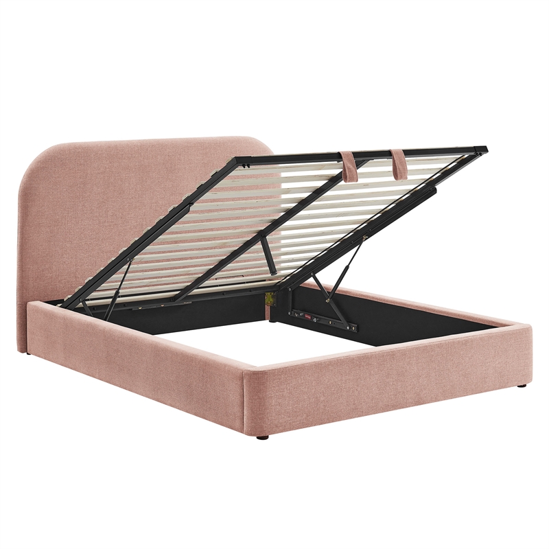 Keynote Queen Fabric Upholstered Storage Platform Bed in Blush