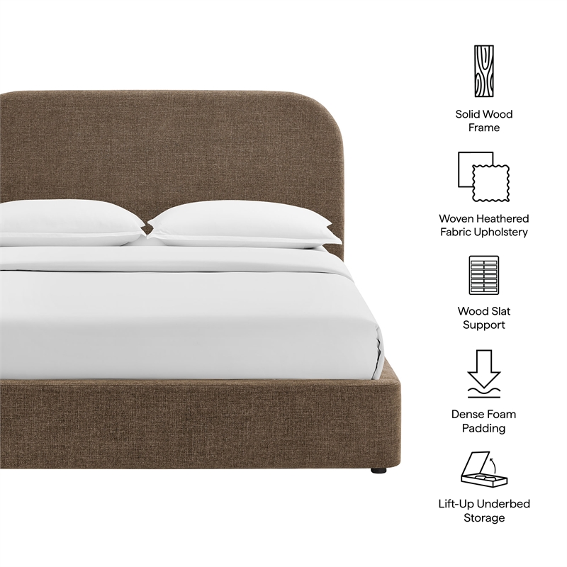 Keynote Queen Fabric Upholstered Storage Platform Bed in Mocha
