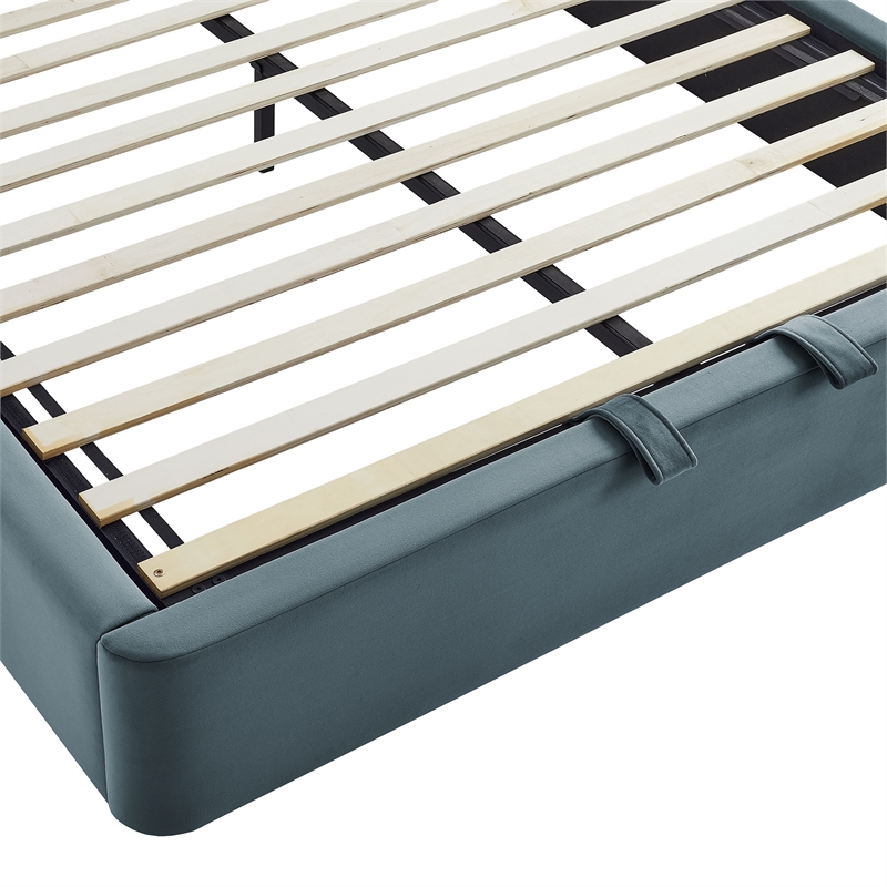 Keynote Queen Performance Velvet Storage Platform Bed in Cadet Blue