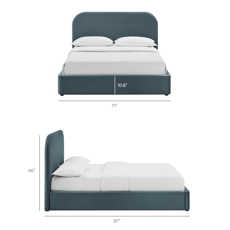 Keynote Queen Performance Velvet Storage Platform Bed in Cadet Blue