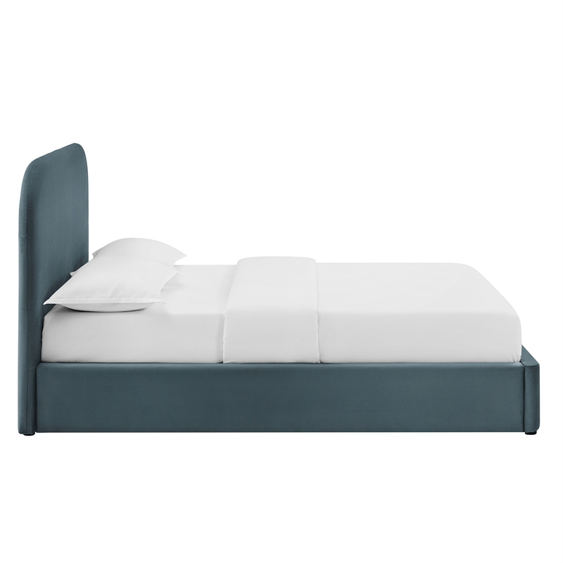Keynote Queen Performance Velvet Storage Platform Bed in Cadet Blue