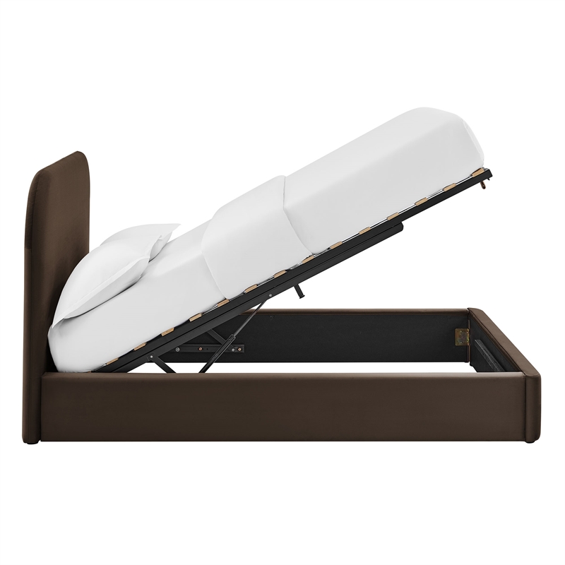 Keynote Queen Performance Velvet Storage Platform Bed in Chocolate Brown