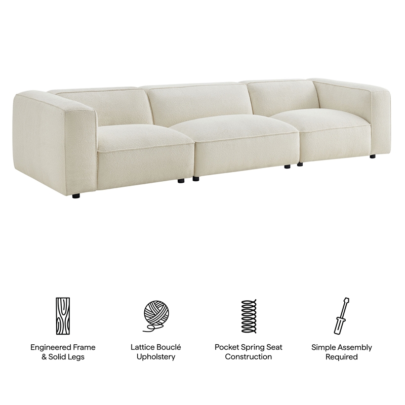 Auren Lattice Boucle 3 Piece Sectional in Cream