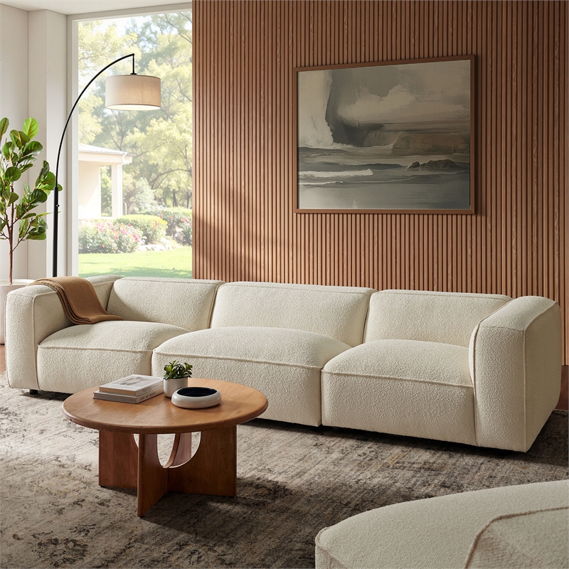 Auren Lattice Boucle 3 Piece Sectional in Cream