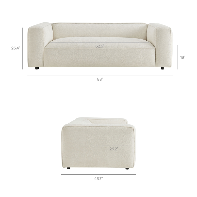 Auren 88 Inch Lattice Boucle Sofa with Pocket Spring Seat in Cream