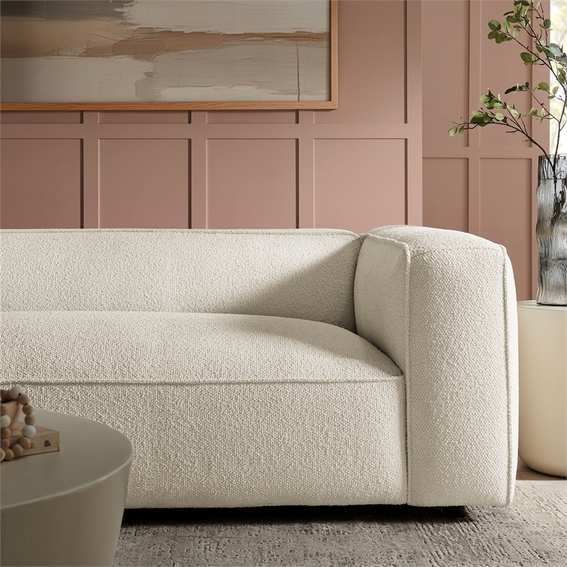 Auren 88 Inch Lattice Boucle Sofa with Pocket Spring Seat in Cream