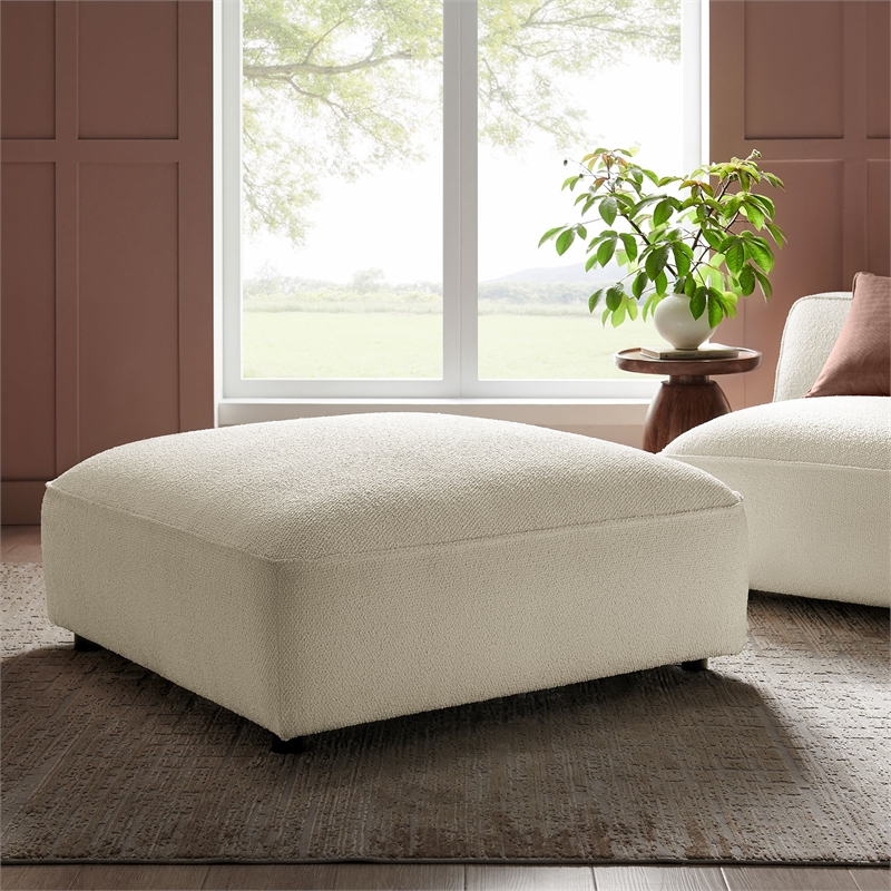 Auren Lattice Boucle Ottoman with Foam Padding in Cream