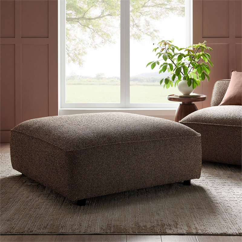 Auren Lattice Boucle Ottoman with Foam Padding in Earth