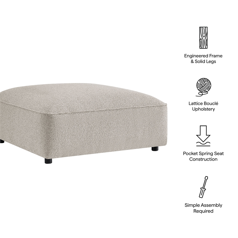Auren Lattice Boucle Ottoman with Foam Padding in Fog