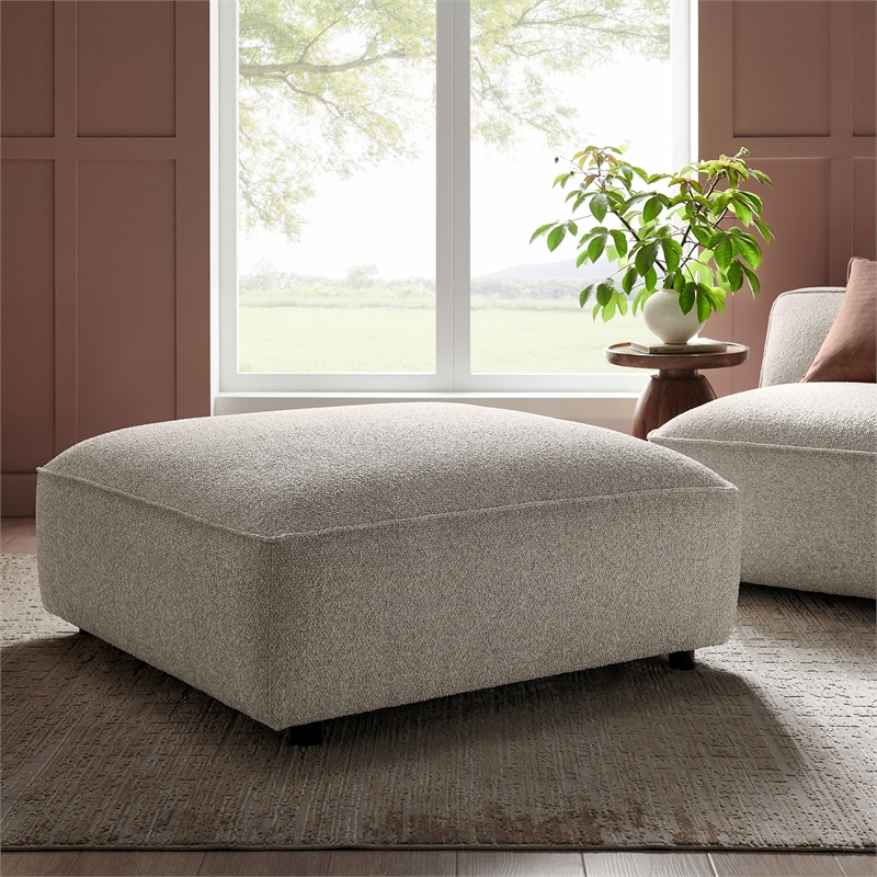 Auren Lattice Boucle Ottoman with Foam Padding in Fog