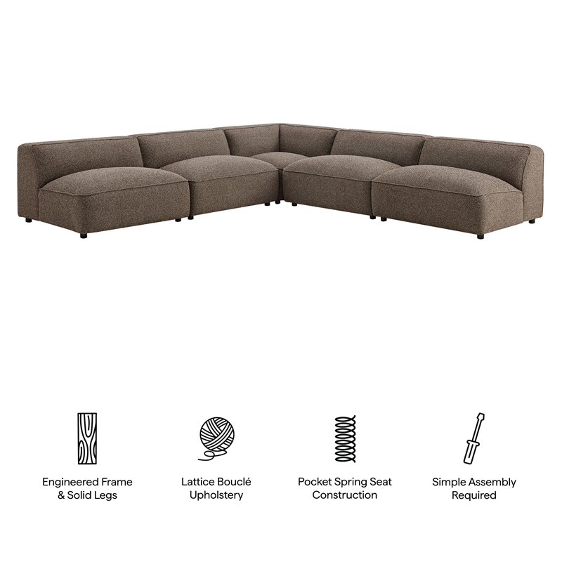 Auren Lattice Boucle 5 Piece Corner Sectional in Earth