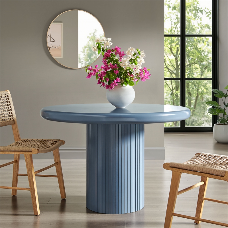 Belmonte 45 Inch Round Dining Table with Pedestal Base in Stillwater Blue