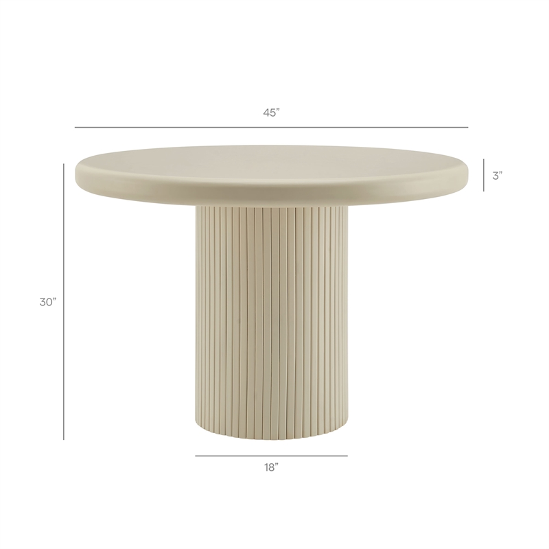 Belmonte 45 Inch Round Dining Table with Fluted Pedestal Base in Putty