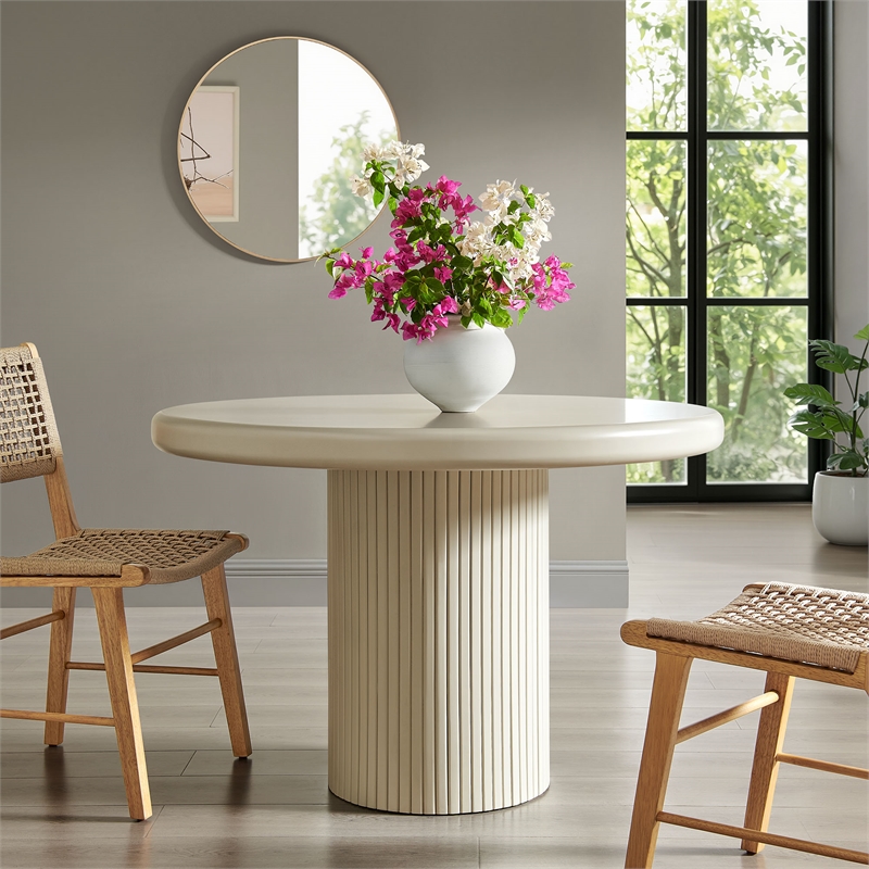 Belmonte 45 Inch Round Dining Table with Fluted Pedestal Base in Putty