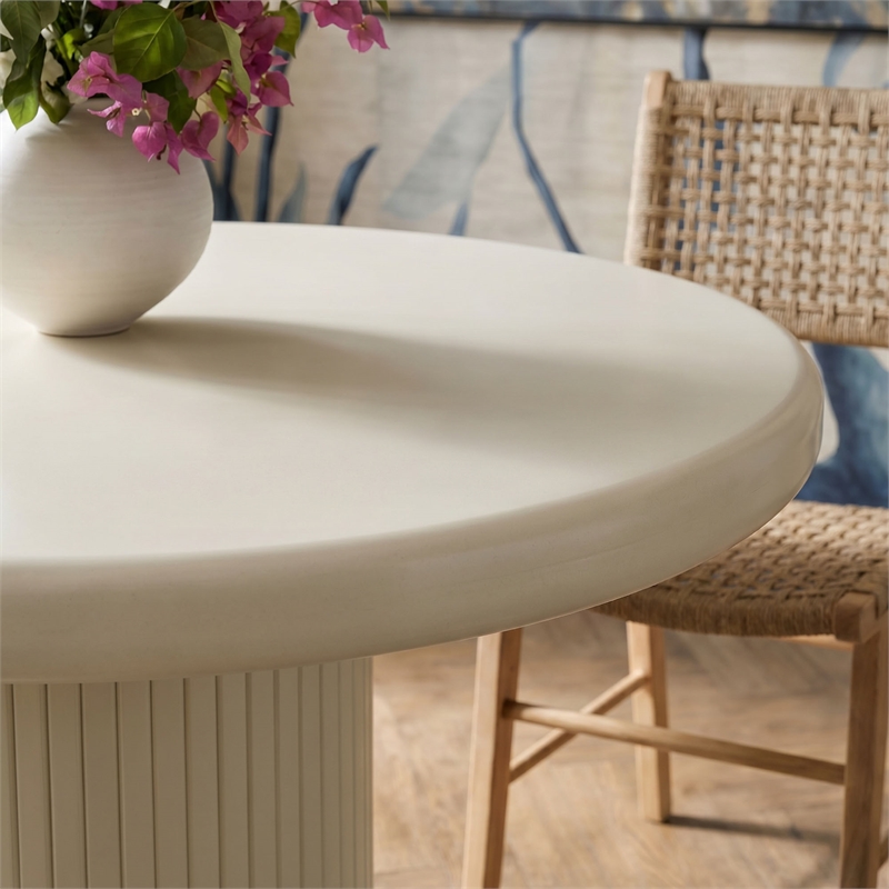 Belmonte 45 Inch Round Dining Table with Fluted Pedestal Base in Putty
