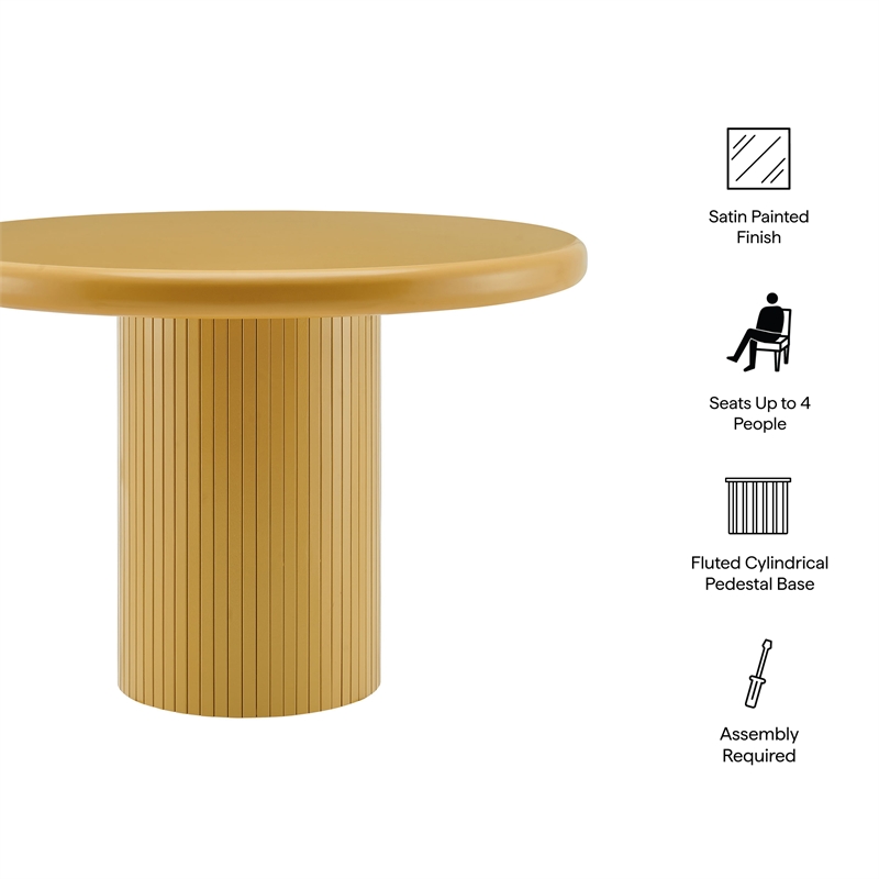 Belmonte 45 Inch Round Dining Table with Fluted Pedestal Base in Mustard