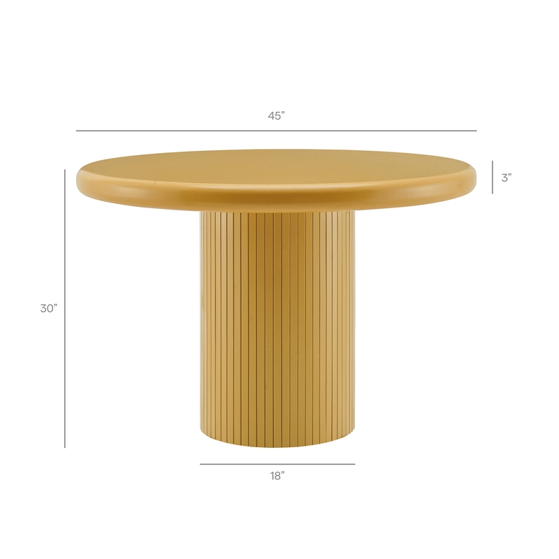 Belmonte 45 Inch Round Dining Table with Fluted Pedestal Base in Mustard