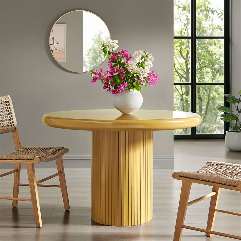 Belmonte 45 Inch Round Dining Table with Fluted Pedestal Base in Mustard