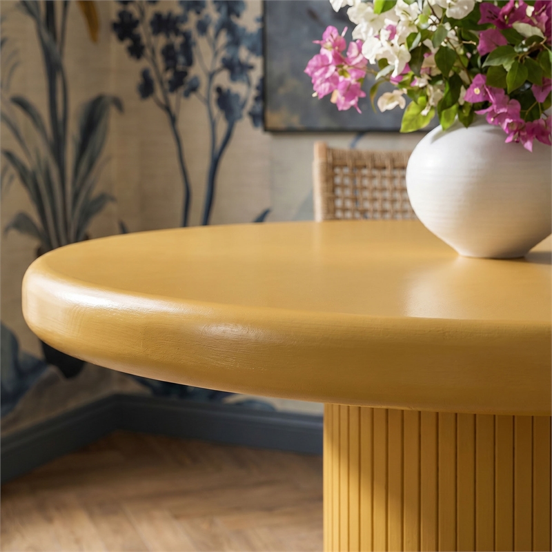Belmonte 45 Inch Round Dining Table with Fluted Pedestal Base in Mustard