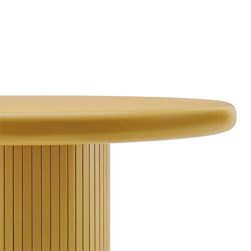 Belmonte 45 Inch Round Dining Table with Fluted Pedestal Base in Mustard